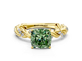 Yellow gold Fancy Green Cushion  Solitaire Twisted Band with Pavé Accents and Four-Prong Setting_3