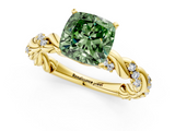 Yellow gold Fancy Green Cushion  Solitaire Twisted Band with Pavé Accents and Four-Prong Setting_4