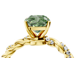 Yellow gold Fancy Green Cushion  Solitaire Twisted Band with Pavé Accents and Four-Prong Setting_7