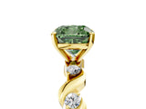 Yellow gold Fancy Green Cushion  Solitaire Twisted Band with Prong Setting
