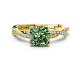 Yellow gold Fancy Green Cushion  Solitaire Twisted Pave Diamond Ring with Four-Prong Setting_12