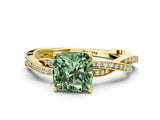 Yellow gold Fancy Green Cushion  Solitaire Twisted Pave Diamond Ring with Four-Prong Setting_74