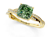 Yellow gold Fancy Green Cushion  Solitaire Twisted Pave Diamond Ring with Four-Prong Setting_75
