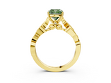 Yellow gold Fancy Green Cushion  Solitaire Vine Band with Milgrain Prong Setting_6