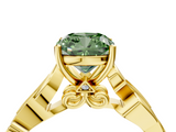 Yellow gold Fancy Green Cushion  Solitaire Vine Band with Milgrain Prong Setting_7