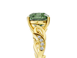 Yellow gold Fancy Green Cushion  Solitaire Vine Band with Milgrain Prong Setting_8