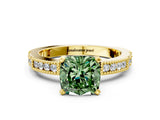 Yellow gold Fancy Green Cushion  Solitaire with Pavé Band and Four-Prong Setting_312