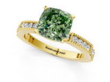 Yellow gold Fancy Green Cushion  Solitaire with Pavé Band and Four-Prong Setting_313