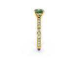 Yellow gold Fancy Green Cushion  Solitaire with Pavé Band and Four-Prong Setting_314