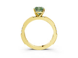 Yellow gold Fancy Green Cushion  Solitaire with Pavé Band and Four-Prong Setting_315