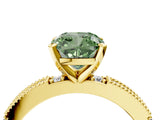 Yellow gold Fancy Green Cushion  Solitaire with Pavé Band and Four-Prong Setting_316