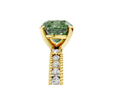 Yellow gold Fancy Green Cushion  Solitaire with Pavé Band and Four-Prong Setting_317