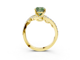 Yellow gold Fancy Green Cushion  Solitaire with Pavé Twist Band and Four-Prong Setting_74