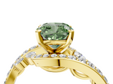 Yellow gold Fancy Green Cushion  Solitaire with Pavé Twist Band and Four-Prong Setting_75