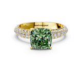 Yellow gold Fancy Green Cushion  Solitaire with Pave Band and Four-Prong Setting_3