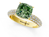 Yellow gold Fancy Green Cushion  Solitaire with Pave Band and Four-Prong Setting_4