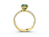 Yellow gold Fancy Green Cushion  Solitaire with Pave Band and Four-Prong Setting_6