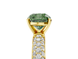 Yellow gold Fancy Green Cushion  Solitaire with Pave Band and Four-Prong Setting_8