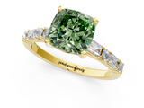 Yellow gold Fancy Green Cushion  Solitaire with Side Baguettes and Channel Set Band_80