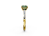 Yellow gold Fancy Green Cushion  Solitaire with Side Baguettes and Channel Set Band_81