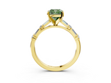 Yellow gold Fancy Green Cushion  Solitaire with Side Baguettes and Channel Set Band_82