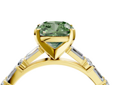 Yellow gold Fancy Green Cushion  Solitaire with Side Baguettes and Channel Set Band_83