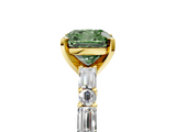 Yellow gold Fancy Green Cushion  Solitaire with Side Baguettes and Channel Set Band_84