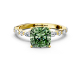 Yellow gold Fancy Green Cushion  Solitaire with Side Stones on a Pavé Band and Four-Prong Setting_23
