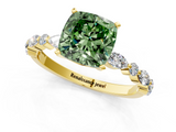 Yellow gold Fancy Green Cushion  Solitaire with Side Stones on a Pavé Band and Four-Prong Setting_24