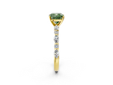 Yellow gold Fancy Green Cushion  Solitaire with Side Stones on a Pavé Band and Four-Prong Setting_25