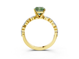 Yellow gold Fancy Green Cushion  Solitaire with Side Stones on a Pavé Band and Four-Prong Setting_26