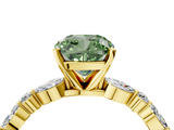 Yellow gold Fancy Green Cushion  Solitaire with Side Stones on a Pavé Band and Four-Prong Setting_27