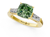 Yellow gold Fancy Green Cushion  Solitaire with Tapered Baguette Side Stones on a Classic Band with Four-Prong Setting_65