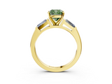 Yellow gold Fancy Green Cushion  Solitaire with Tapered Baguette Side Stones on a Classic Band with Four-Prong Setting_67