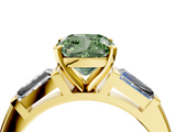 Yellow gold Fancy Green Cushion  Solitaire with Tapered Baguette Side Stones on a Classic Band with Four-Prong Setting_68