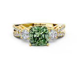 Yellow gold Fancy Green Cushion  Three-Stone Diamond Ring with Pavé Split Shank and Four-Prong Setting_43