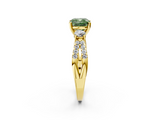 Yellow gold Fancy Green Cushion  Three-Stone Diamond Ring with Pavé Split Shank and Four-Prong Setting_45