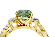 Yellow gold Fancy Green Cushion  Three-Stone Diamond Ring with Pavé Split Shank and Four-Prong Setting_47
