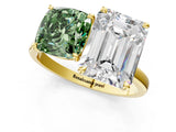 Yellow gold Fancy Green Cushion  and Emerald Cut Toi Moi Ring with Prong Setting_46