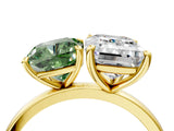 Yellow gold Fancy Green Cushion  and Emerald Cut Toi Moi Ring with Prong Setting_49