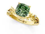 Yellow gold Fancy Green Cushion cut Solitaire Twisted Band Prong Setting Ring_180