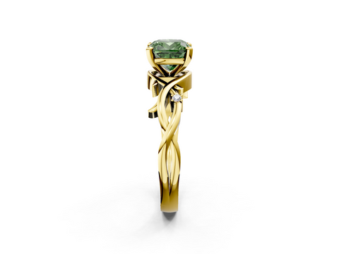 Yellow gold Fancy Green Cushion cut Solitaire Twisted Band Prong Setting Ring_181