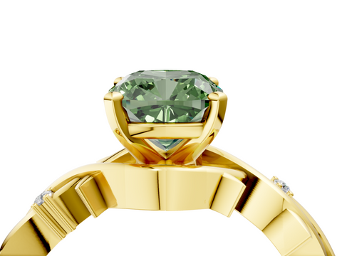 Yellow gold Fancy Green Cushion cut Solitaire Twisted Band Prong Setting Ring_183