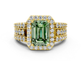 Yellow gold Fancy Green Emerald -Cut Halo Diamond Ring with Split Shank and Four-Prong Setting_71