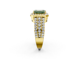 Yellow gold Fancy Green Emerald -Cut Halo Diamond Ring with Split Shank and Four-Prong Setting_73
