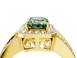 Yellow gold Fancy Green Emerald -Cut Halo Diamond Ring with Split Shank and Four-Prong Setting_75