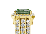 Yellow gold Fancy Green Emerald -Cut Halo Diamond Ring with Split Shank and Four-Prong Setting_76
