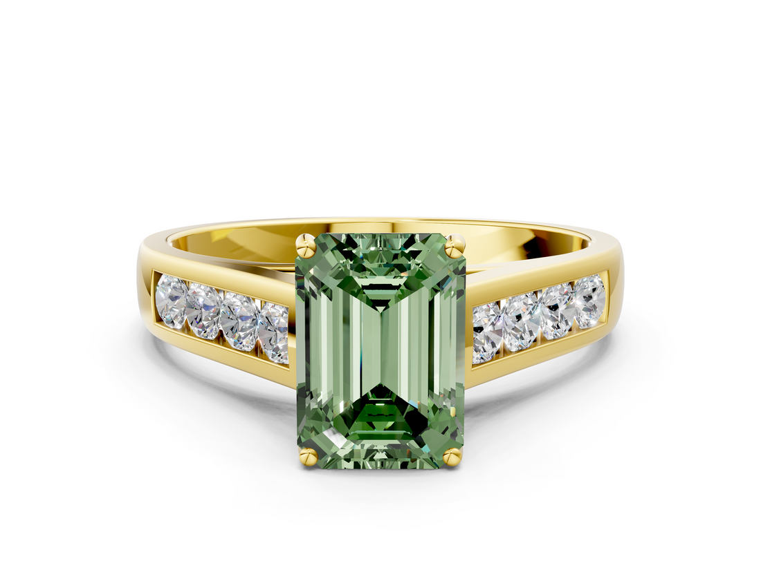 Yellow gold Fancy Green Emerald  Brilliant Channel-Set Solitaire Ring with Four-Prong Setting_20