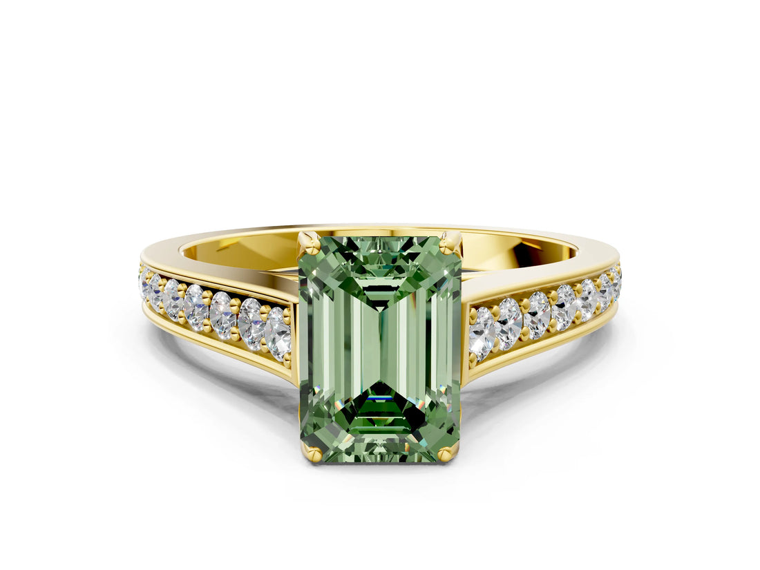 Yellow gold Fancy Green Emerald  Brilliant Cut Diamond Engagement Ring with Pavé Band and Four-Prong Setting_49