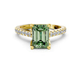 Yellow gold Fancy Green Emerald  Brilliant Diamond Solitaire with Pavé Band and Four-Prong Setting 1